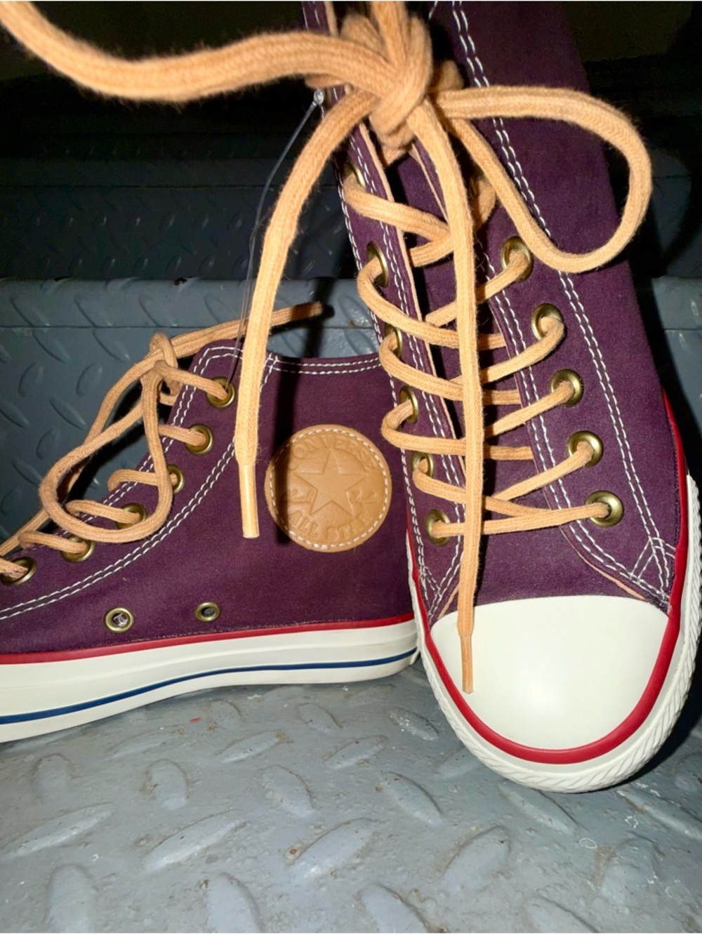 Converse High-Top  Sueded Sneaker in Plum with Tan Laces